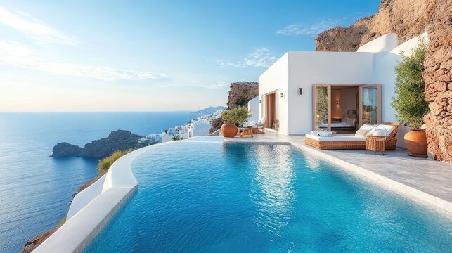 Luxurious infinity pool overlooking tranquil ocean at a cliffside villa