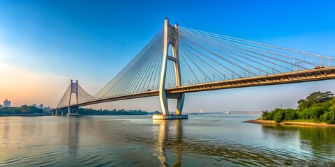 Obraz premium Vidyasagar Setu (Bridge) over river Ganges 2nd Hooghly Bridge Connects Howrah and Kolkata Longest Cable stayed bridge in India