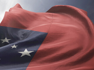 Waving Flag of Samoa in Blue Sky. Samoa Flag on pole for Independence day. The symbol of the state...