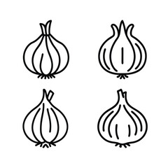 onion Linear style icon set,isolated on white background,top view illustration