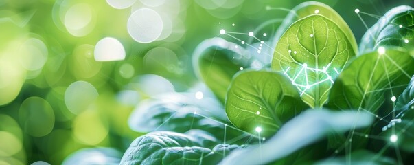 Close-up of vibrant green leaves with a soft bokeh background, symbolizing nature, growth, and sustainability.