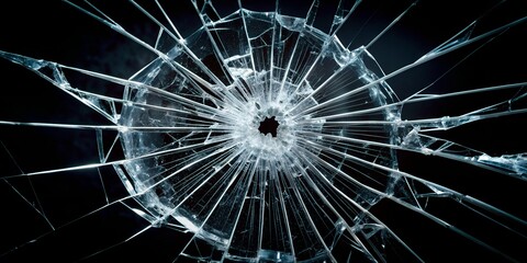 Broken glass on a black background cracks shards Generative By AI
