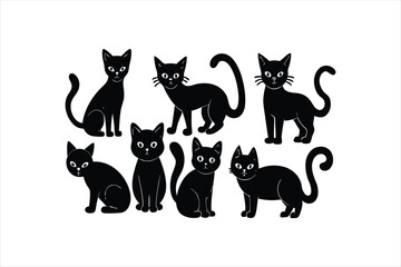 Obraz premium Cartoon cat set with different poses and emotions vector art illustration