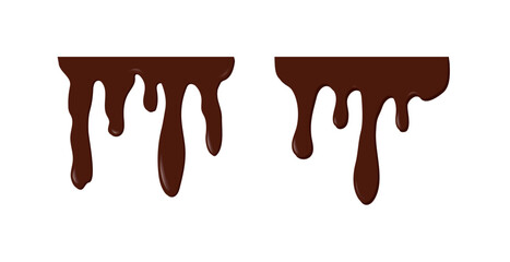 Dripping melted chocolate. Dripping liquid banner. Flowing chocolate isolated on white background. spilled liquid, leak, splash. Vector illustration.