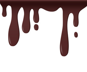 Dripping melted chocolate. Dripping liquid banner. Flowing chocolate isolated on white background. spilled liquid, leak, splash. Vector illustration.