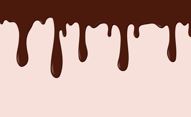 Dripping melted chocolate. Dripping liquid banner. Flowing chocolate isolated on white background. spilled liquid, leak, splash. Vector illustration.