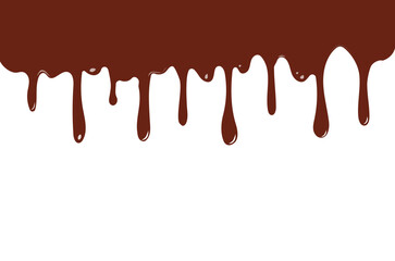 Dripping melted chocolate. Dripping liquid banner. Flowing chocolate isolated on white background. spilled liquid, leak, splash. Vector illustration.