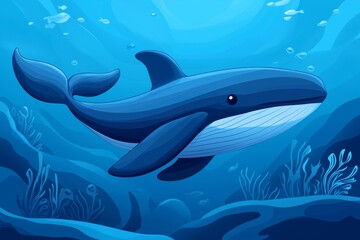 Obraz premium illustration of a majestic blue whale swimming gracefully in the deep blue ocean. 