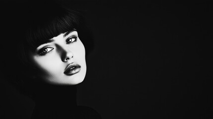 Elegant Black and White Portrait of a Woman with Dramatic Lighting and Intense Gaze