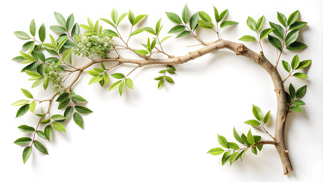 Branch of fresh green elm-tree leaves isolated on white