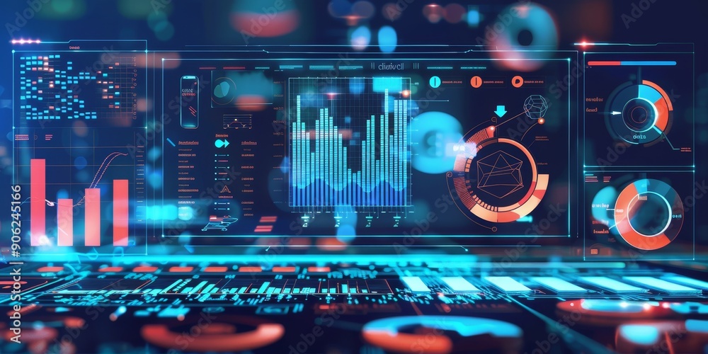 Poster Abstract digital interface with diagnostic graphs, symbolizing advanced analytics in system maintenance