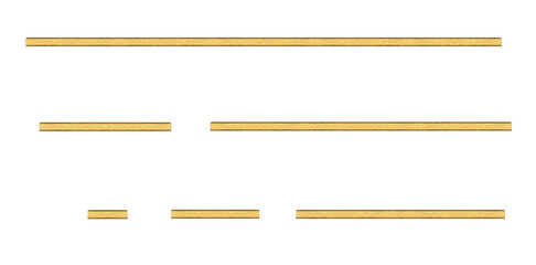 Horizontal gold metal mounting tapes - on isolated transparent background.