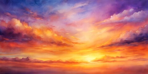 Fototapeta premium abstract watercolor background sunset sky orange purpl AI-Generated Content