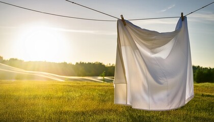 Fresh bed sheet hanging outside promoting hygiene and allergy prevention 