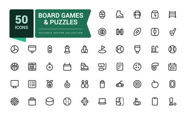 Board Games and Puzzles icon set. Toys Icons Pack. Thin line icons set. Simple editable vector stroke illustration.