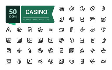 Casino and gambling minimal line icons set. linear style icon collection, outline signs and logo pack. Simple editable vector stroke illustration.