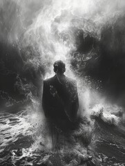 Obraz premium man in depression . bw photo