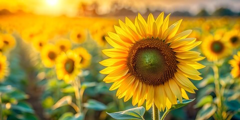 Obraz premium Blooming Sunflower closeup view sunflower natural background sunflower field Blurry background Generative By AI