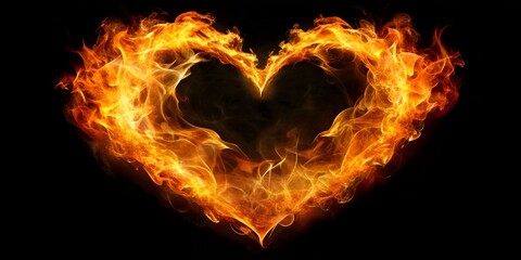 Glowing Fiery Heart Shape Burning Brightly in the Darkness at Night Generative By AI