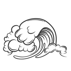 Sea or ocean wave with bubble foam icon, doodle marine vortex. Retro simple beach surf with whirlpool and water spray. Nature, tide mascot, hand drawn storm wave contour icon vector illustration