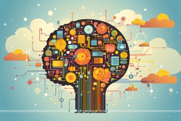 Obraz premium Digital technology collage featuring futuristic networks and systems.