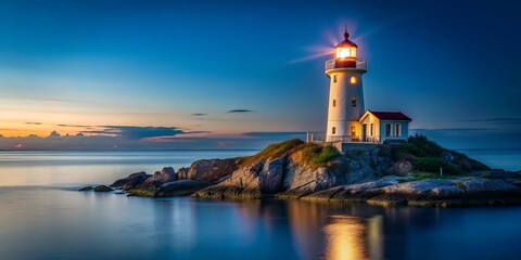 lighthouse on the island in the night Tranquil Night Lighthouse Illumination Generative AI
