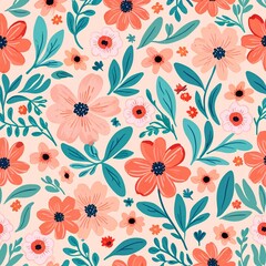 Vibrant Spring, A Playful Floral and Leaf Pattern