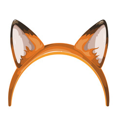 Cute fox cartoon ears on headband. Funny retro hair band with orange triangular ears of forest animal, birthday party mask, cartoon decorative element of outfit and chat filter vector illustration