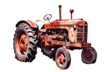 old red tractor isolated on white