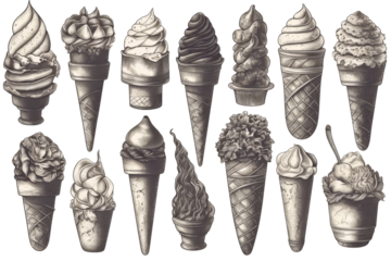 collection of ice cream, black white ice cream