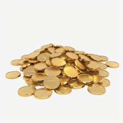3D Render, Low Poly style of a pile of coins, on isolated white background