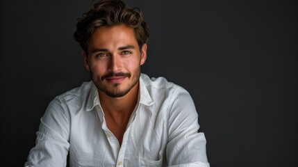 Obraz premium Photo of handsome man with mustache and beard