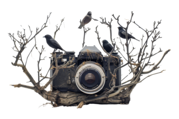 Vintage Camera in a Dead Tree