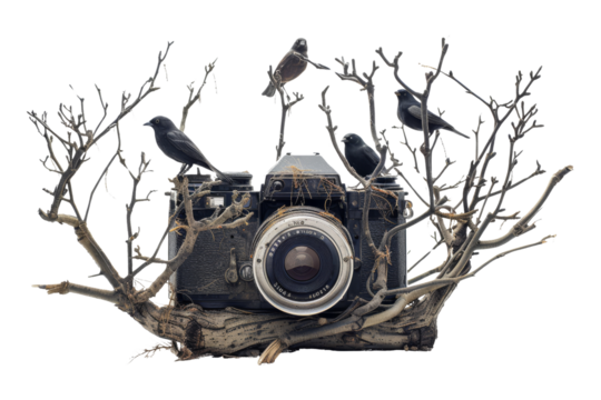Vintage Camera in a Dead Tree