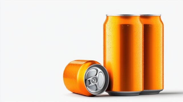 orange soda cans on white background
