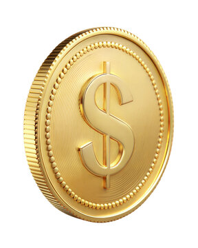 gold dollar coin isolated on white background , png format