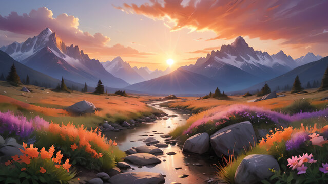 Beautiful sunset vividly depicting a breathtaking sky ablaze with warm hue