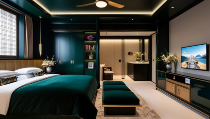 Dark green main bedroom model, Japanese style
