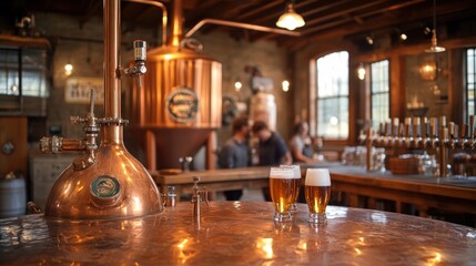 Capture the ambiance of International Beer Day with a vibrant brewery tour scene. Show visitors exploring a local brewery, learning about the brewing process, and tasting different beers. Highlight