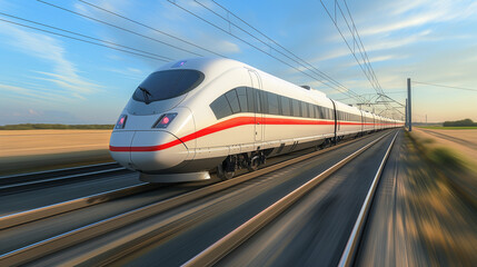 High-speed passenger train moving on rails