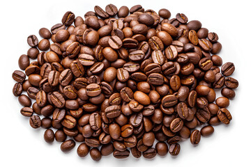 Many Coffee beans on a white background, Clipping path
