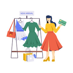 Character based flat illustration of clothes shopping 

