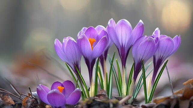 Purple Crocus Flowers in Spring