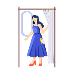 Girl in changing room, flat style illustration 