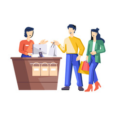A flat character illustration of checkout counter 


