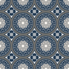 Japanese Circle Star Tile Vector Seamless Pattern