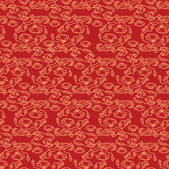 Japanese Flower Ivy Line Motif Vector Seamless Pattern