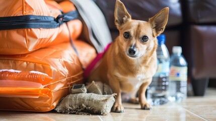 Emergency Pet Kit Essentials - Evacuation Preparedness with Food, Water, and Carrier for Pets Close-Up