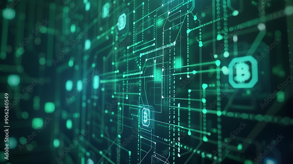 Poster minimalistic blockchain interface with interconnected nodes and smart contracts