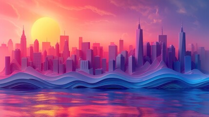 Papercut Cityscape at Sunset With Parallax Effect